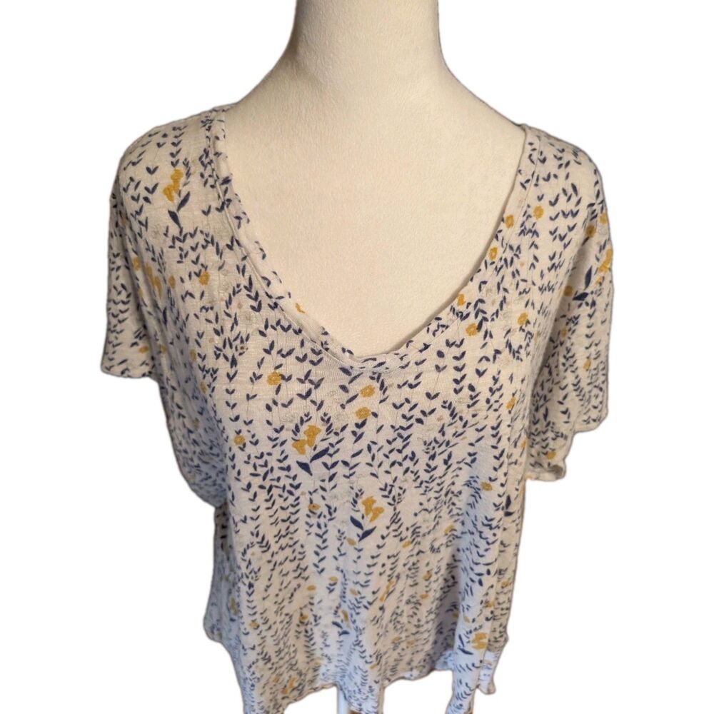 Rachel Zoe Top Women 3X Plus 100% Linen Floral V-Neck Coastal